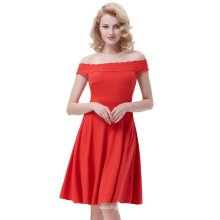 Belle Poque Sexy Mujer Romántico Color Sólido De Hombro Escote Recto A-Line Vestido Rojo BP000294-1